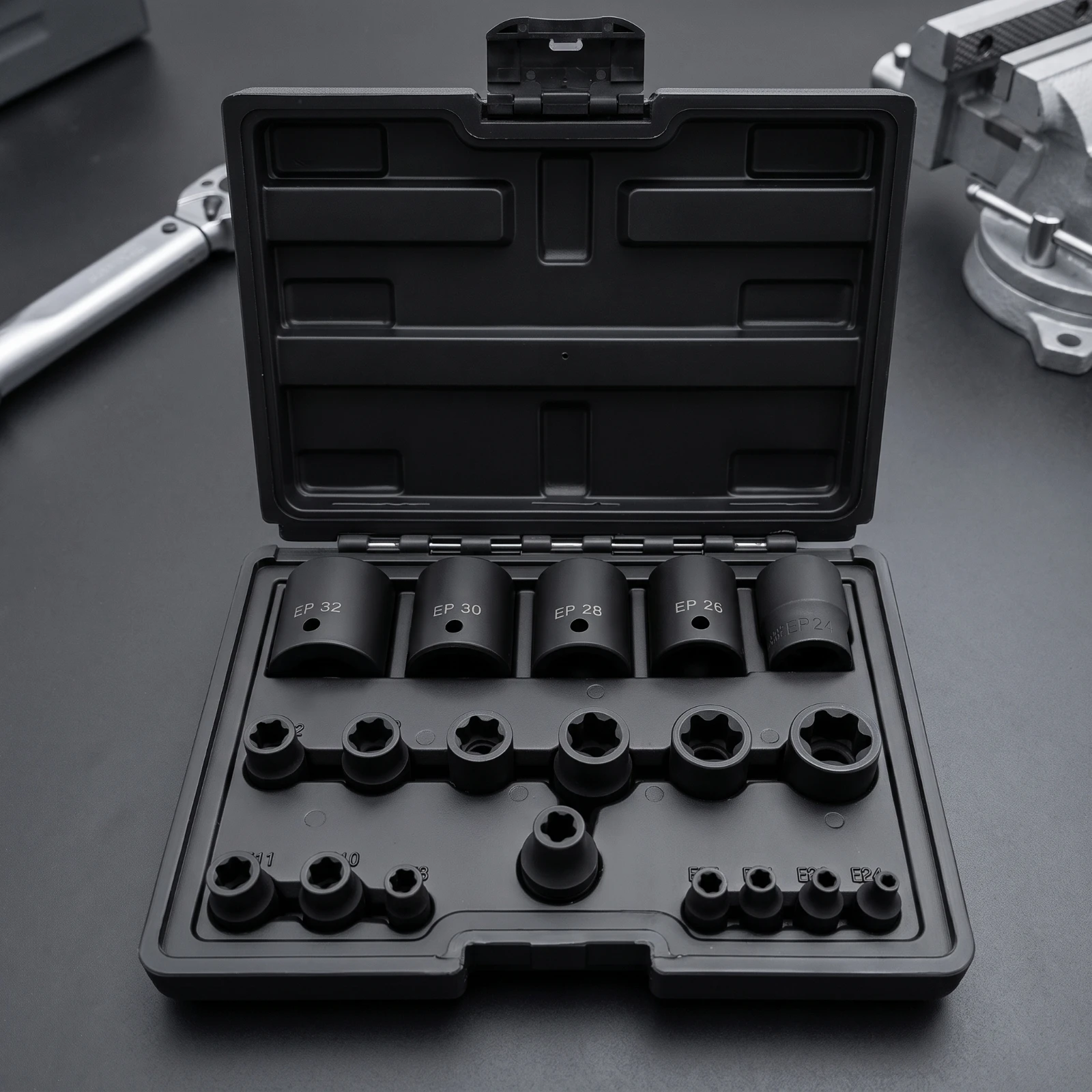 19 Pieces Socket Tool Set in Carrying Case Portable EP Socket Set Tool Kit with Carry Case Molded for Mechanics