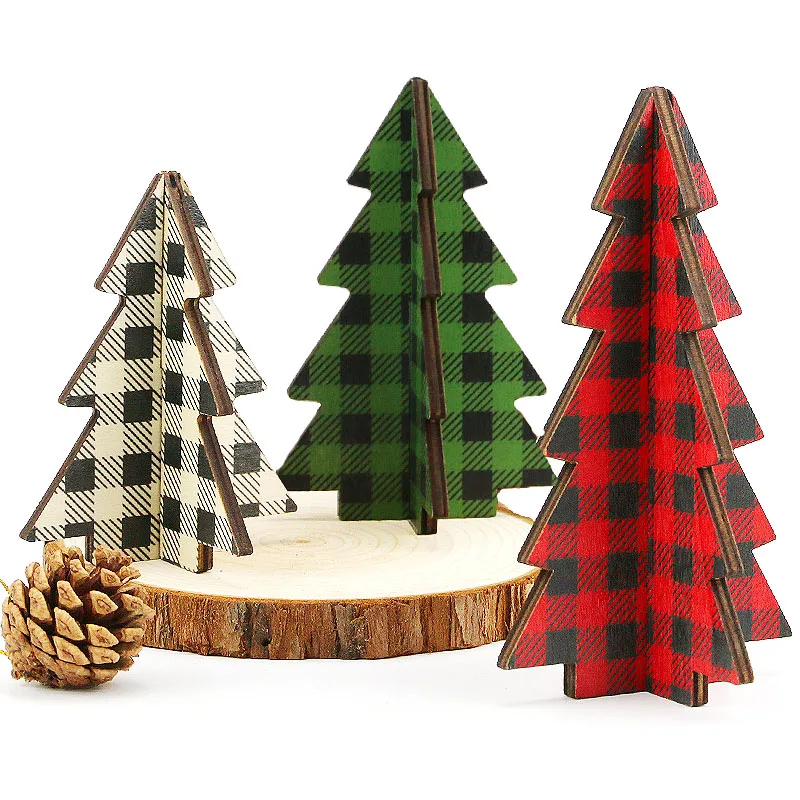 

(3 pieces/bag) 7.95-14CM Christmas Tree 3D Wooden Crafts Decoration Room Decoration Celebrating Happy New Year