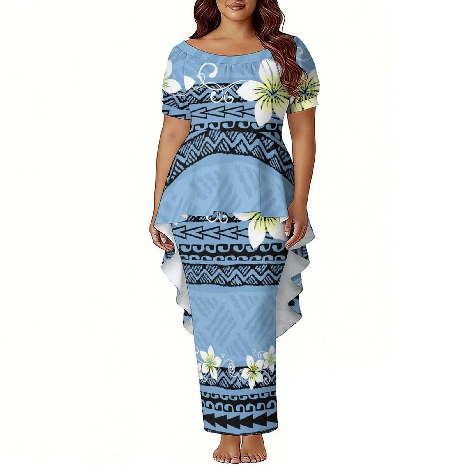Customized Women'S Ethnic Flower Pattern Design For The Samoan Islands Of Polynesia Puletasi Dress Made Of Soft Fabric