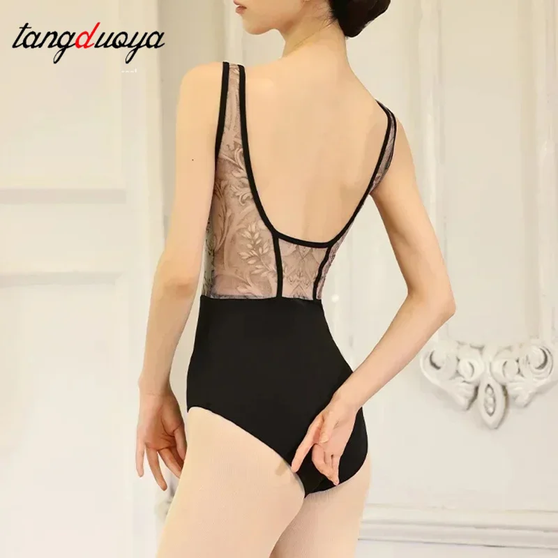 الباليه ملابس رقص الجمباز شبكة سوداء الجمباز يوتار للنساء سترة بذلة Dancewear جديد الكبار Unitard الرقص الملابس #3