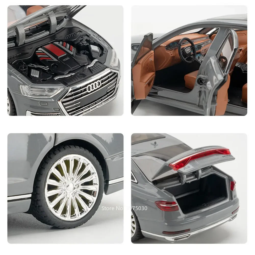 1:24 AUDI A8 Modelle Autos Spielzeug Legierung Druckguss mit Zurückziehen Miniatur Fahrzeuge Sound Licht Auto Modell für Kinder Sammlung Geschenke