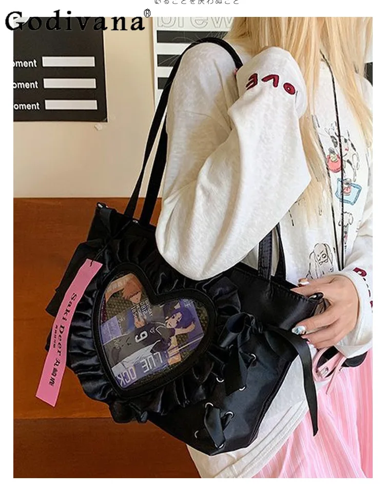 

Japanese Original Two-Dimensional Fashion Trend Casual Shoulder Bag Versatile Sweet Cute Heart Lace Lolita Pain Bag for Women