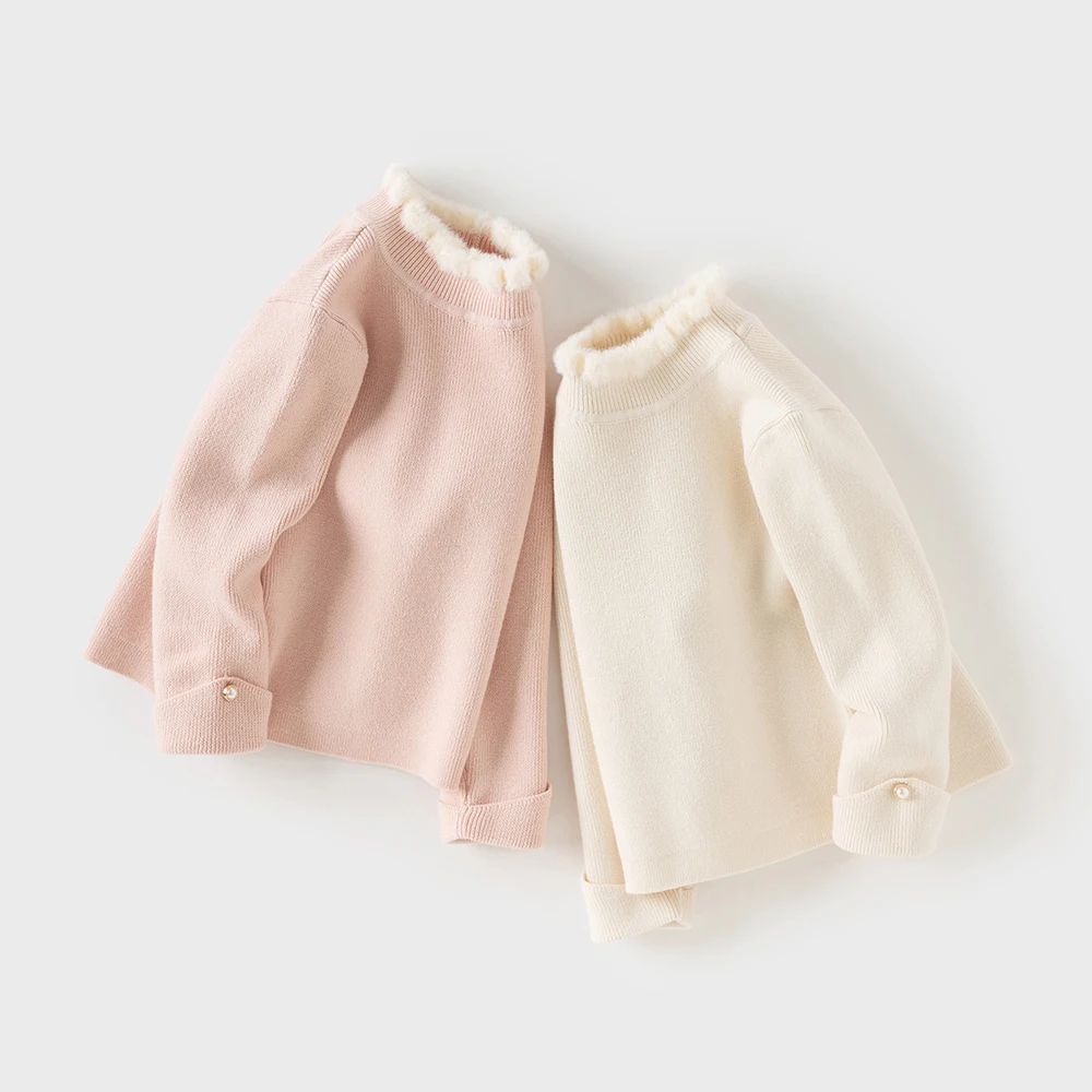 Dave Bella Girls' Sweater Autumn Winter Children's Half High Collar Fashion Sweater Kids' Comfortable Warm Top DB4253760
