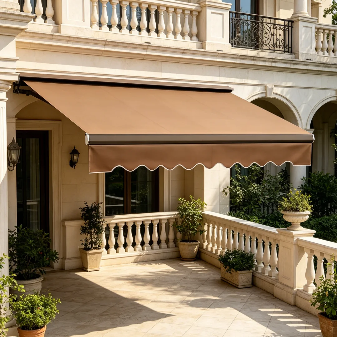 Balcony Wall Mounted All Weather Sunshade Equipped with LED Lights Outdoor Aluminum Frame Acrylic Canopy Space Saving Awning