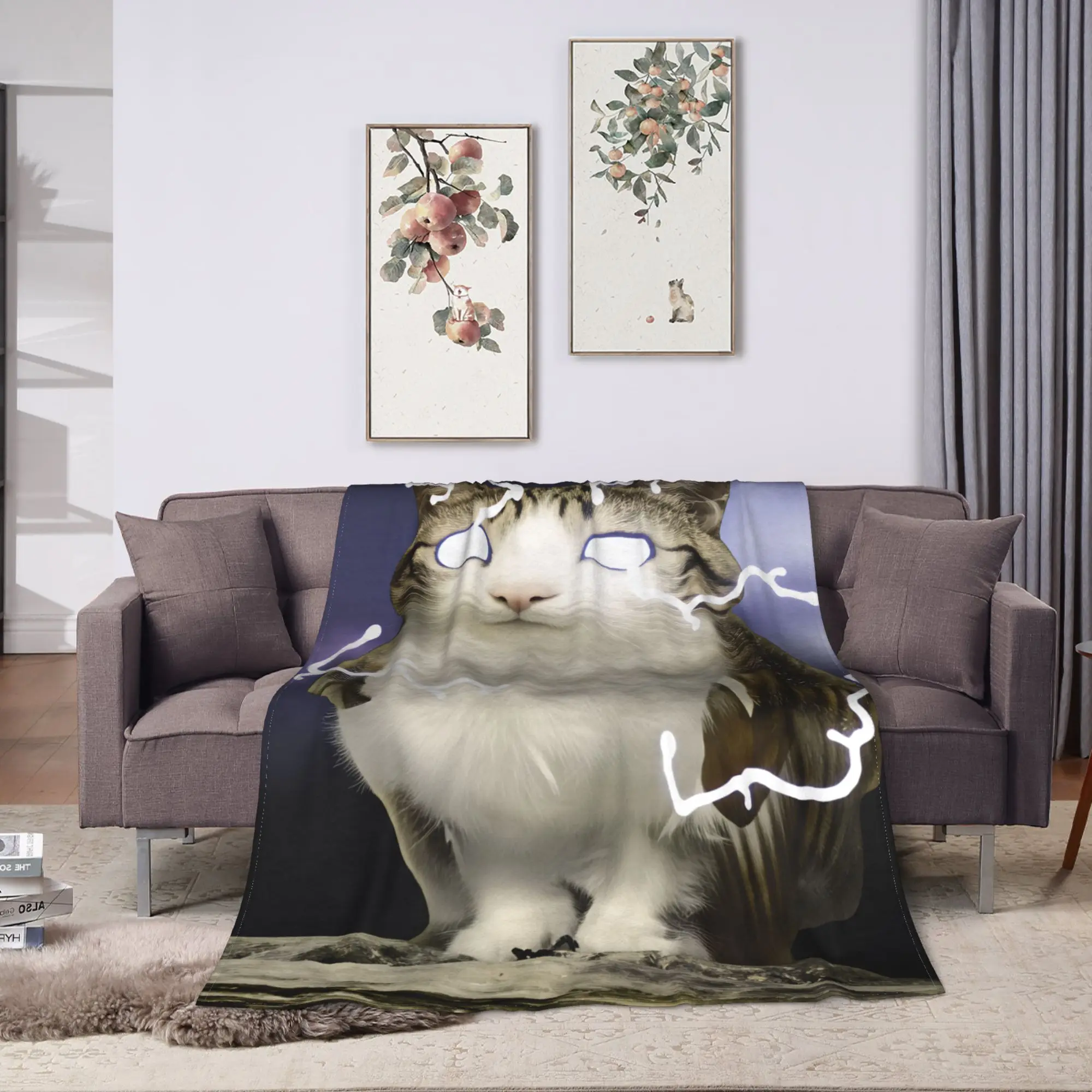 Meowl Cat Owl Electric Storm Pet Bedding Throws Comfortable Funny Blankets  For Couch Chair Travel Flannel Bedspread Bed Cover