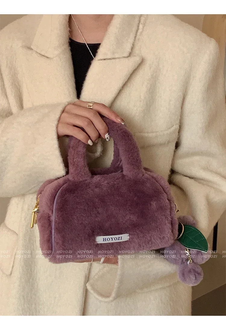 Mashed taro purple fluff pillow one shoulder crossbody bag