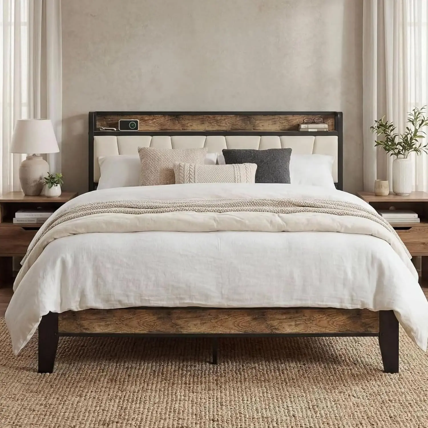 XL Twin Bed Frame With Storage Headboard & Charging Station, Customized