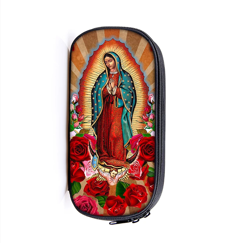 Vintage Religion Jesus Virgin Mary Pencil Case Blessed Mother Women Cosmetic Bags Teenager Pencil Box School Cases Supplies Gift