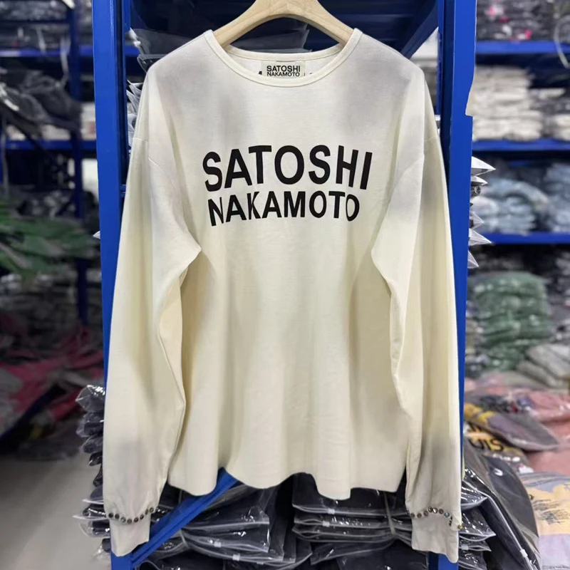 New Quality Real Photos Loose Satoshi Nakamoto Long Sleeved Autumn New Casual Waffle Fabric Breathable Fashion T-shirt Top