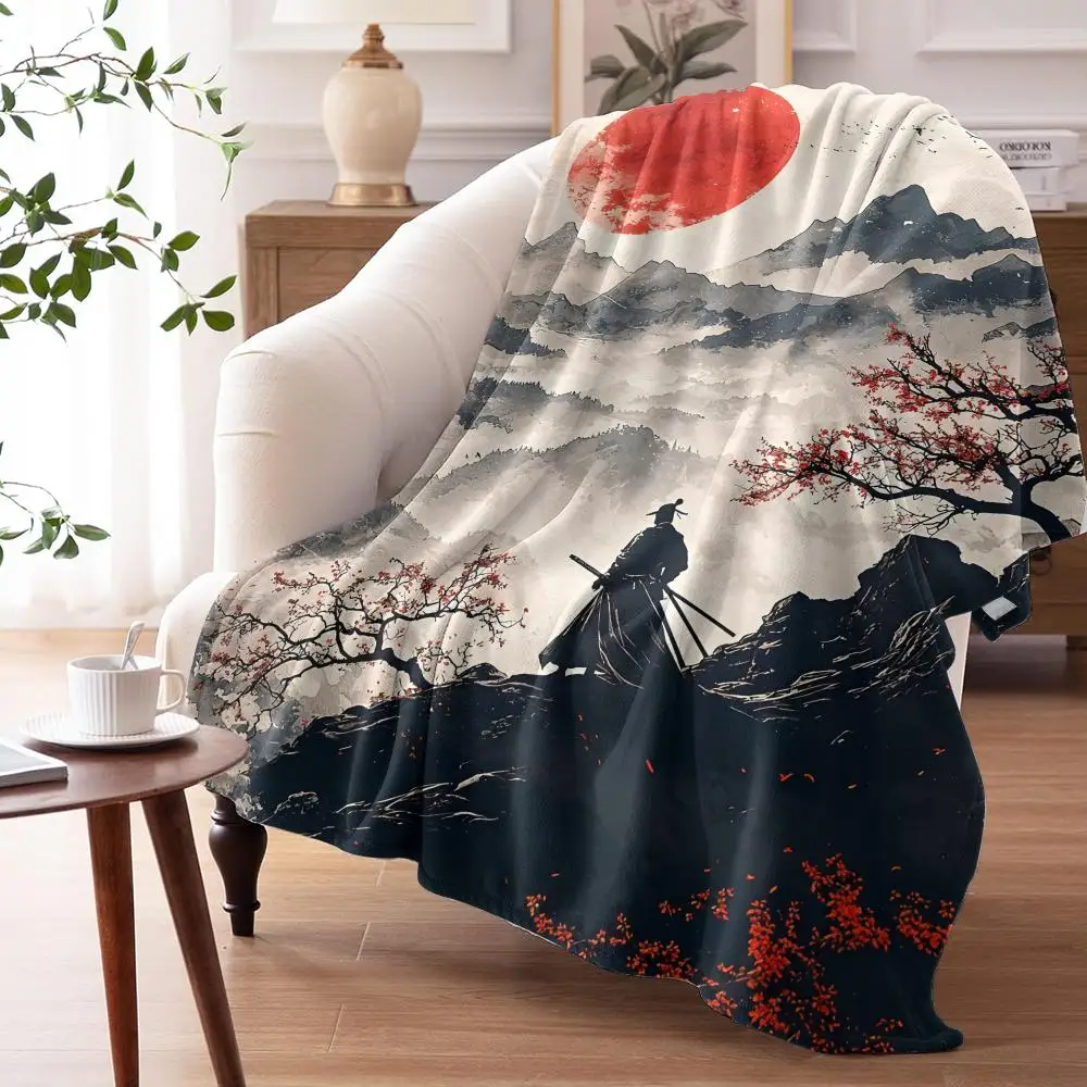 Samurai in Autumn Throw Soft Flannel AC Blanket Lightweight Summer Nap Throw Cozy  Blanket for Sofa Bed Travel Home