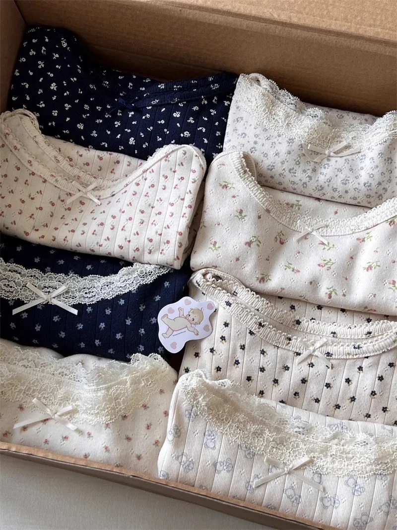 Floral Print Öse Schlank Tank Tops Frauen Sommer Nette Schleife Spitze Trim Ärmellose Leibchen Casual Süße Baumwolle Crop Tops Y2k Kleidung