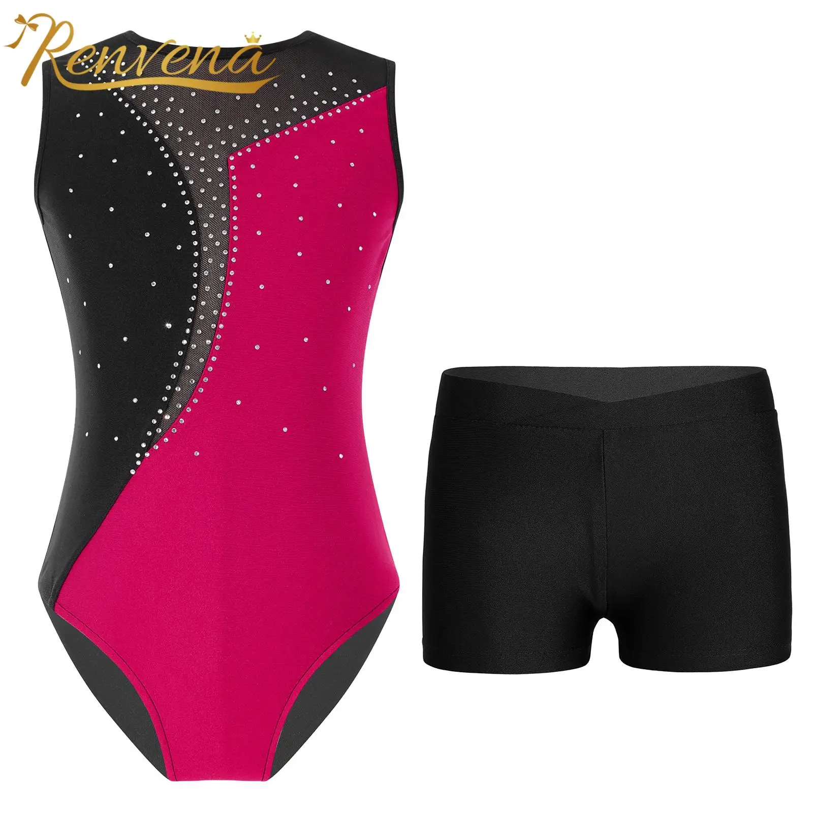 Kids Ballet Tutu Dance Outfits Gymnastics Leotard + Shorts Yoga Dancewear Sets for Girls Children Figure Skating Jumpsuit