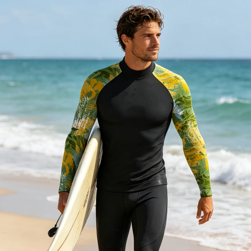 

2026 Men's Rash Guard Long Sleeve UPF 50+ UV Lightweight Sun Protection Swim Shirt for Outdoor Fishing Hiking Surf