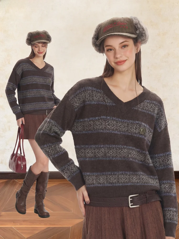 

Вязаный топ ALL MY Vintage с V-образным вырезом, женский, свободный, в полоску, стройнящий, для зимы и весны, модный, повседневный, уличный стиль