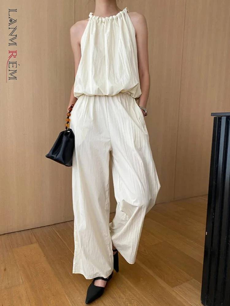 [LANMREM] 2 Piece Set Clothing For Women Solid Sleeveless Top Pleated Loose Pants Female Clothes 2024 Summer New 26D9646