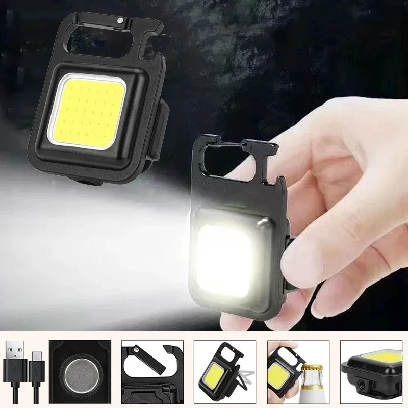 

USB Charging Light Emergency Lamps Strong Magnetic Repair Work Outdoor Small LED Flashlight COB Keychain Camping Light Accesory