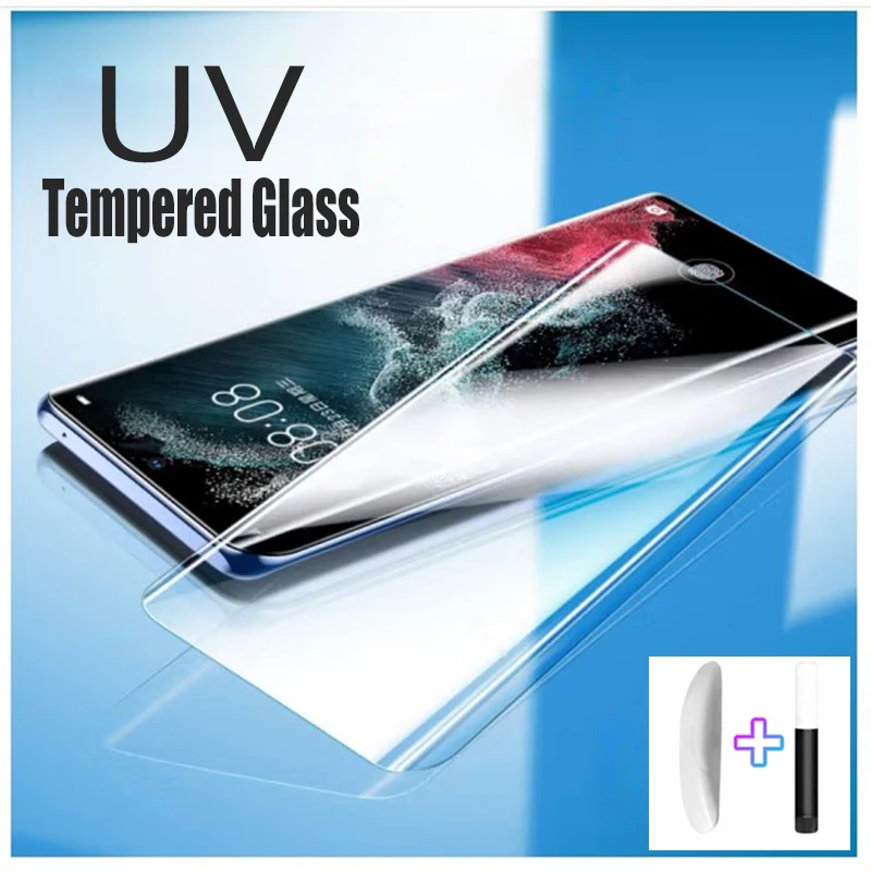 

For Samsung Galaxy S23 S20 FE S21 S22 Ultra Tempered Glass S10 5G S8 S9 Plus Note 20 9 10 Glass UV Liquid Glue Screen Protector