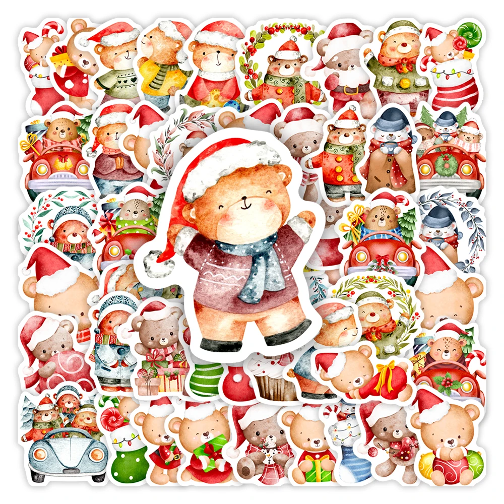 Niedliche Cartoon-Weihnachtsbär-Aufkleber, Kawaii-Geschenk, Kinderspielzeug, wasserfester Aufkleber für Sammelalbum, Laptop, Telefon, Gepäck, Flaschen, dekorativ