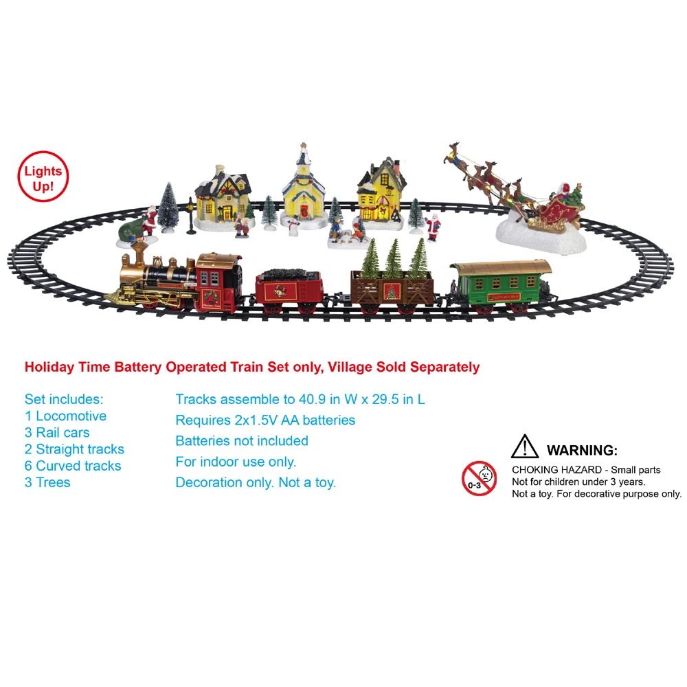 Christmas Village Decoration Train Set,Christmas Tree Ornaments Choo Choo Train Locmotive Engine Cargo Cars  Animated Toy Gifts