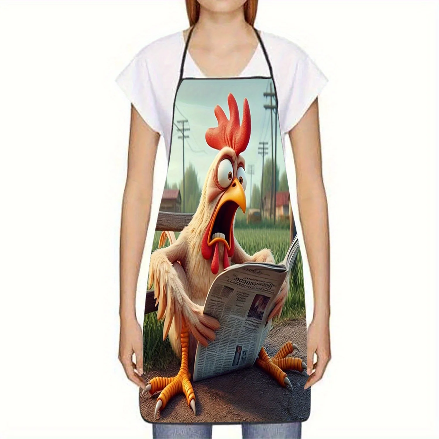 A Single Piece Of An Angry Chicken Printed Sleeveless Polyester Apron Suitable For Both Men And Women Ideal For Home Use Kitchen