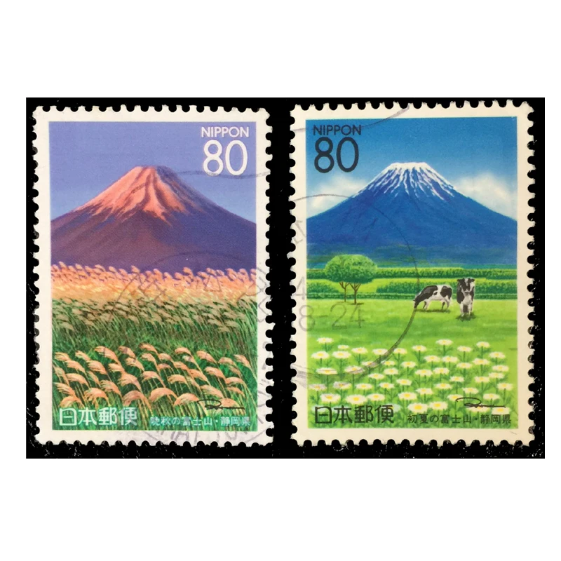 Sellos postales de paisaje Natural de Japón, colección de principios de verano y finales de otoño del Monte Fuji, 2 piezas, 1997