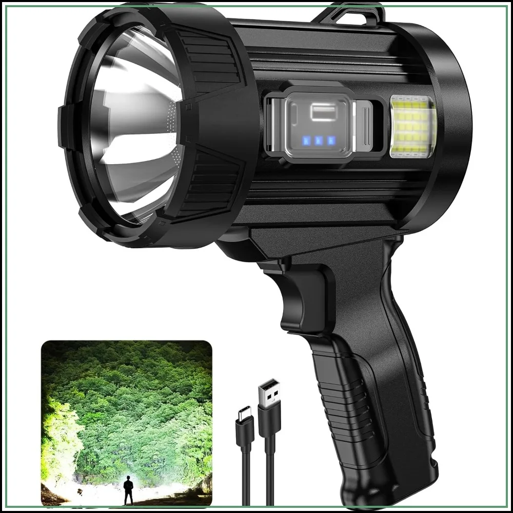

2000000 Lumens Rechargeable Spotlight, Super Bright Handheld LED Flashlight with COB Light & Solar Panel for Boating Camping
