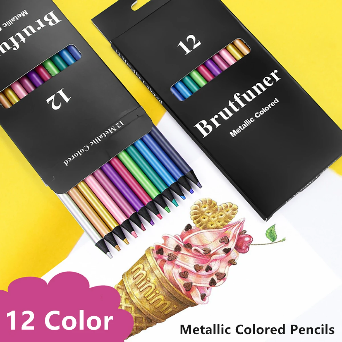 12 Color Metallic Colored Pencils Drawing Sketching Set Coloring Colour Pencils Brutfuner Profession Art Supplies For Artist