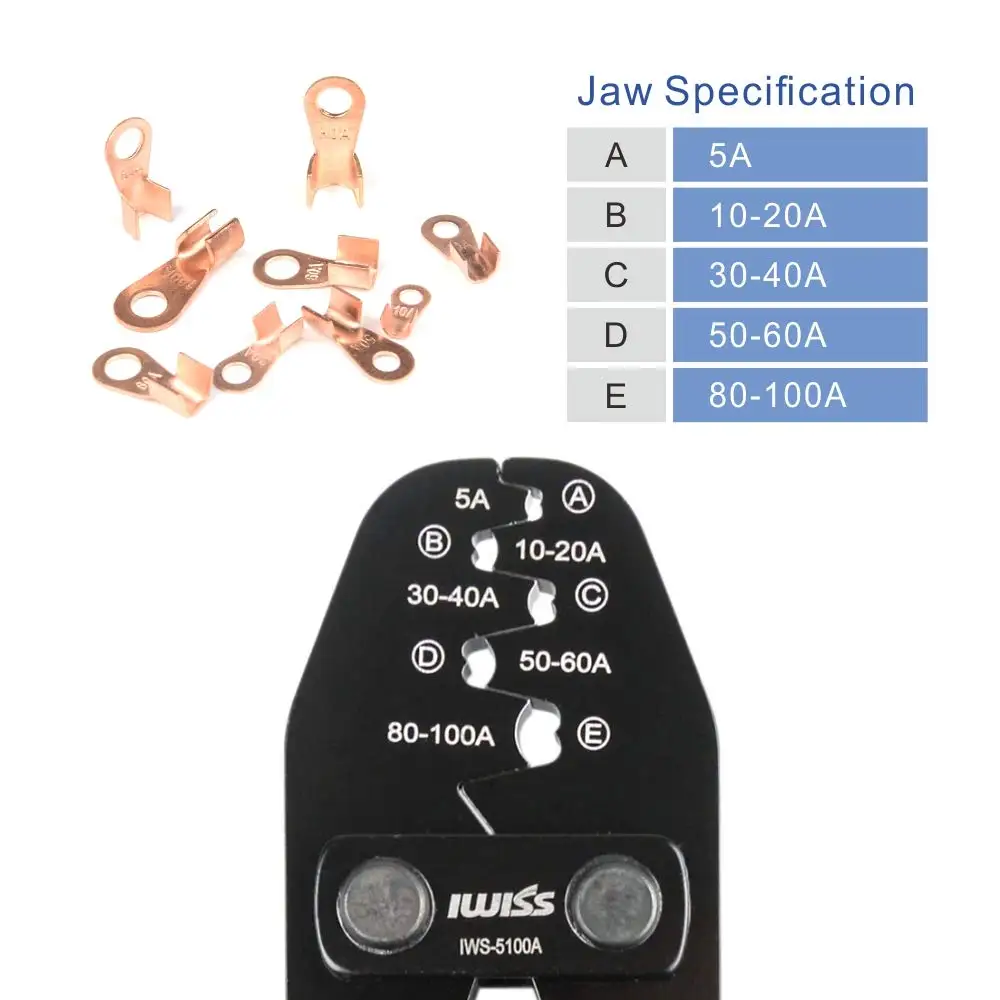 IWISS IWS-5100A عروات البطارية وموصلات الأسطوانة المفتوحة أدوات العقص تعمل مع سلك AWG 16-4