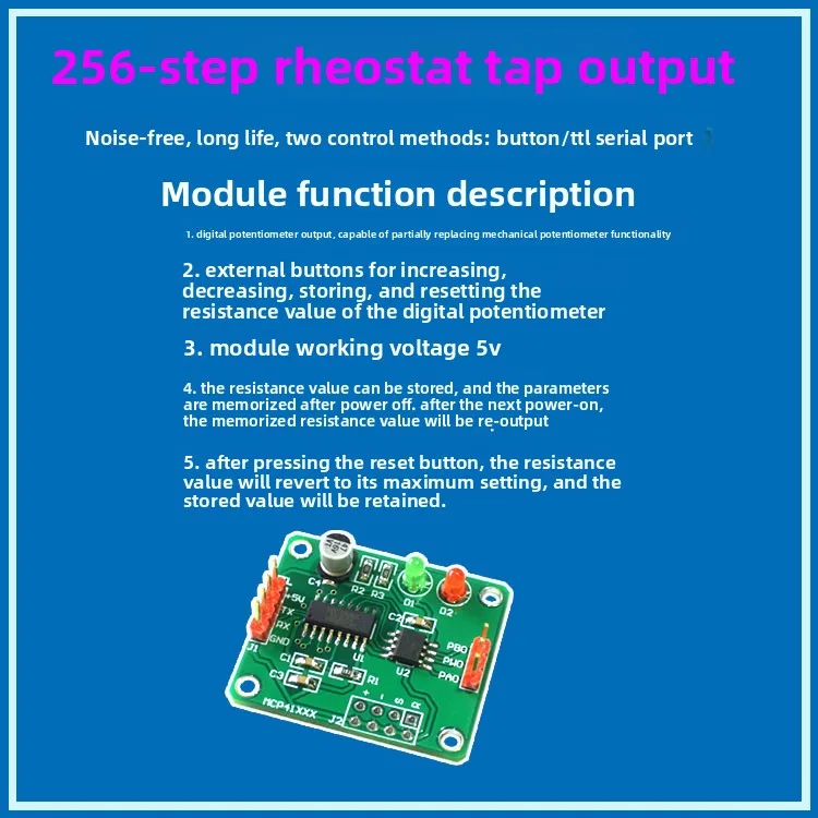 DR011 Single Digital Potentiometer Module, Digital Adjustable Resistor 256-order 10K Silent Gain Control