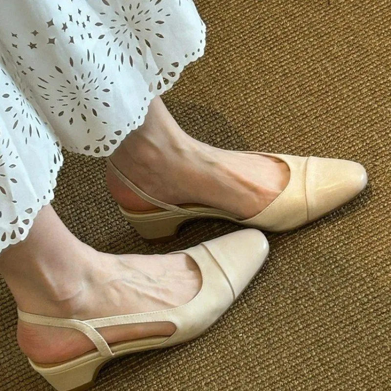 Women's Slingback Pumps Almond Toe Low Block Heel Side Cutout Cap Toe Detail Slip-On Smooth Finish Casual Shoes Vintage Style view 5