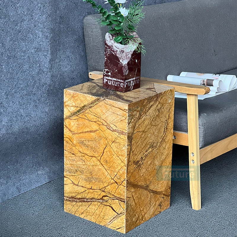 Würfel-Couchtisch aus natürlichem braunem Marmor mit niedrigem Sockel und Marmor für das Wohnzimmer, luxuriöser, natürlicher, maßgeschneiderter quaderförmiger Tee-Beistelltisch