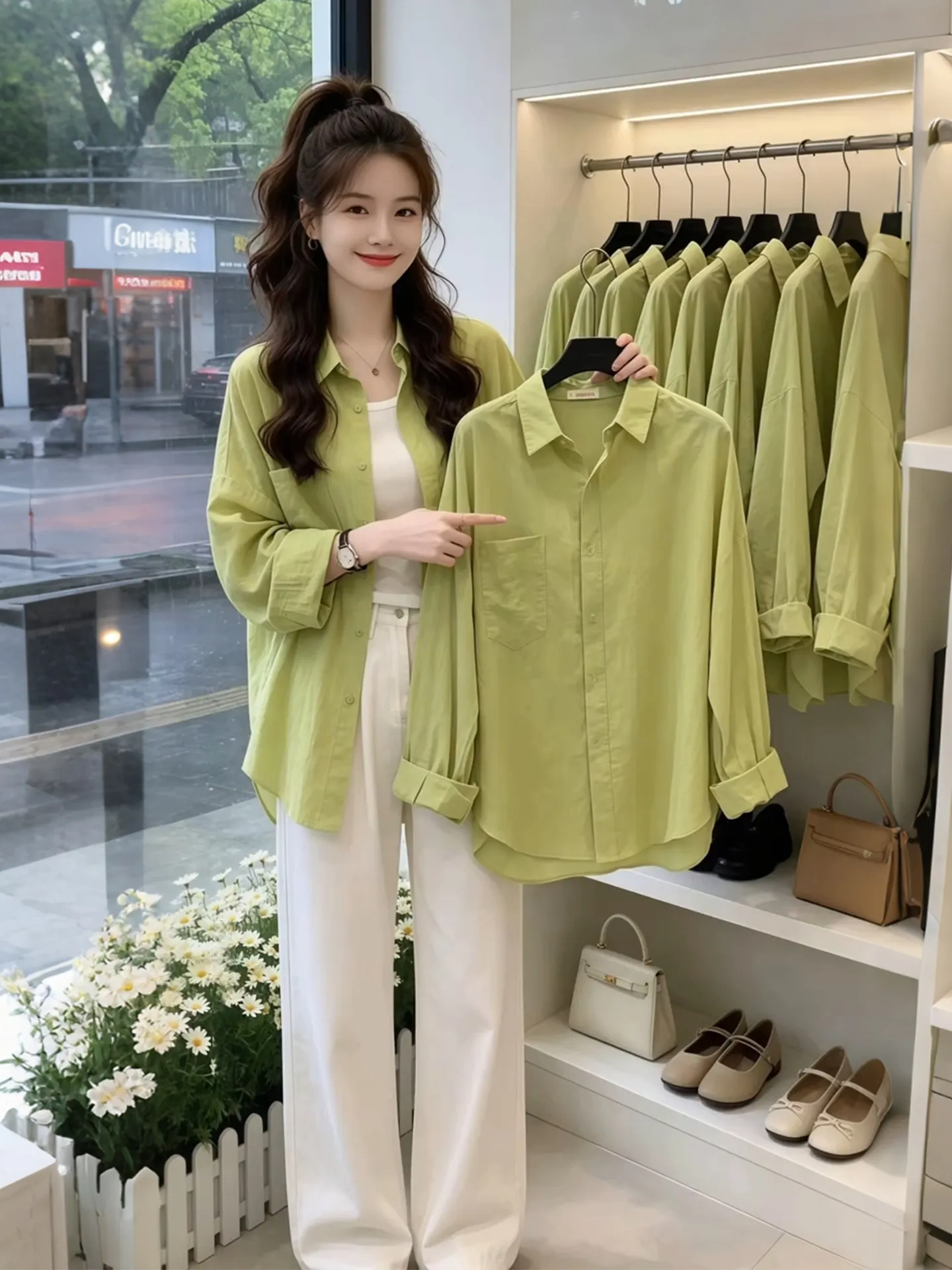 

2026 Summer New Style Women's Loose Long Sleeve Green Shirt Sun Protection Breathable Korean Version Commute Wind Coat