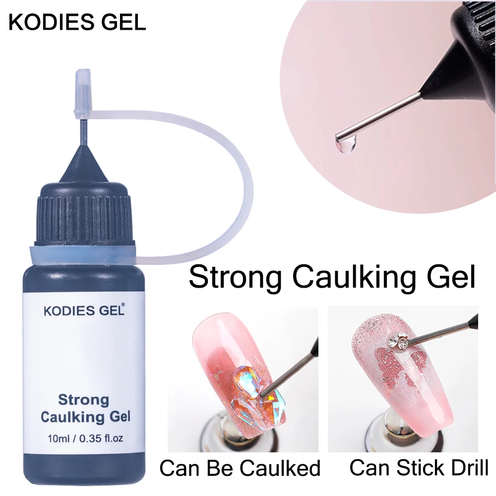 

KODIES GEL 10ML Strong Nail Glue for Rhinestons Clear Caulking Gel Nail Art Jewelry Drill Sticky Glue Pen Manicure Accessories