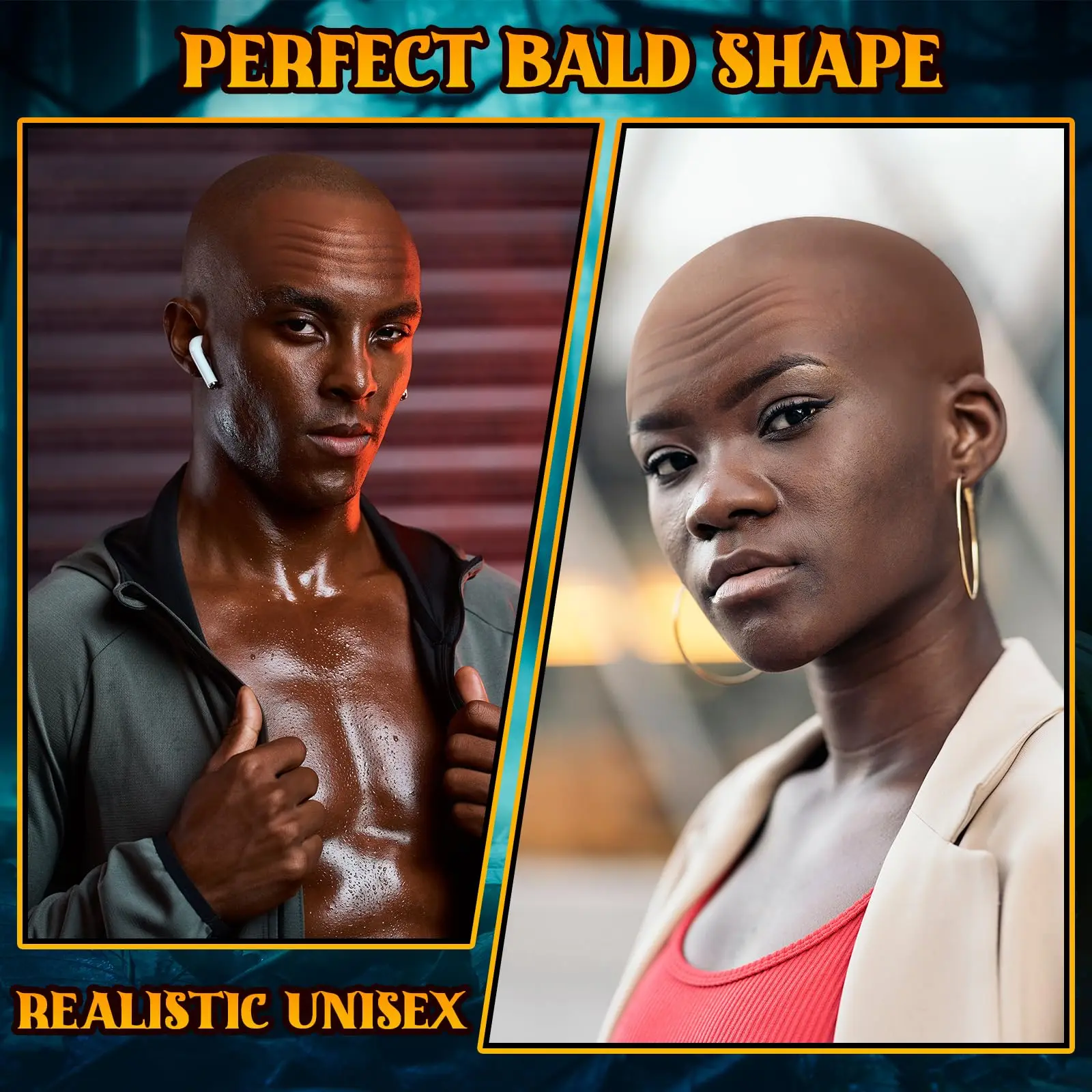 

2-piece set Halloween bald makeup latex bald wig cap hair net adult role play head cover