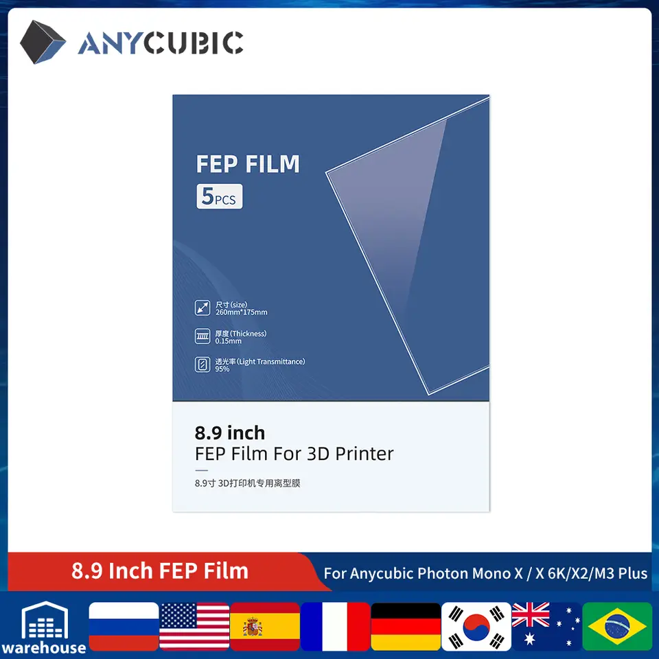 فيلم ANYCUBIC FEP مقاس 8.9 بوصة لـ Photon Mono X / Photon Mono X 6K / Photon M3 Plus / Photon Mono X2 / Photon Mono X 6Ks
