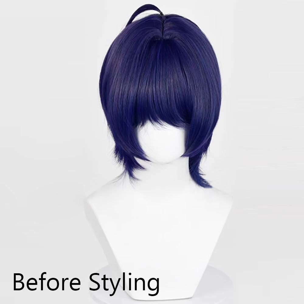 Women Anime Cosplay Wig Synthetic Short Straight Purple Heat Resistant Wig With Bangs For Daily Party