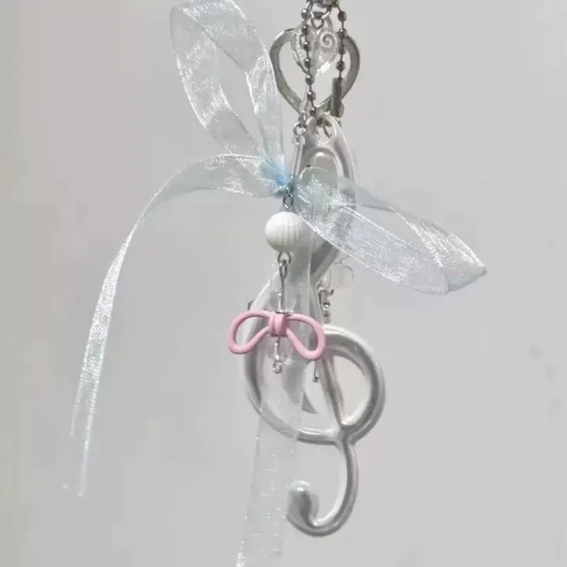 1Pc Y2k Kawaii Music Note Ribbon Bow DIY Pendant for Women's Shoulder Bag Handbag Cute PVC Keychain Backpack Zipper Key Tassel