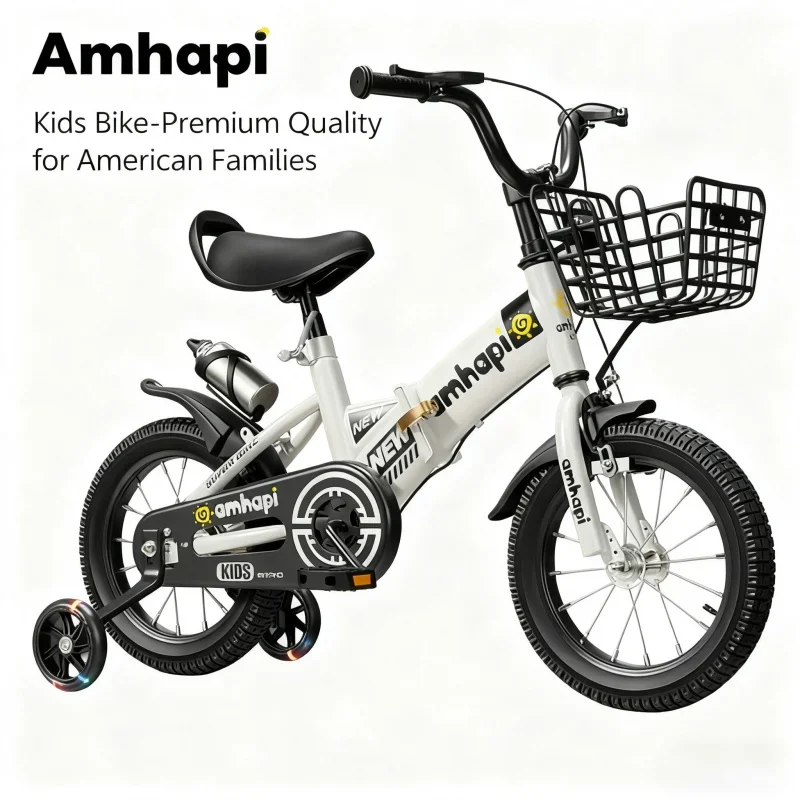 

White Kettle Model Children's 16 Inch Folding Bicycle Toy Car Stroller Pedal Bike for 2-8 Year Old Baby