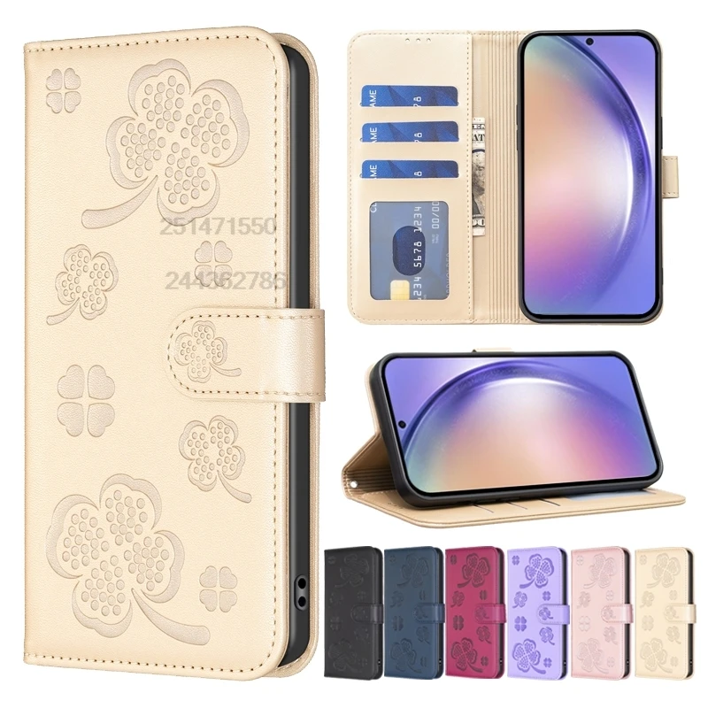 Wallet Four Leaf Cover Printed Magnetic Leather Case For Samsung Galaxy S23 Ultra S22 S21 S20 FE S10 S9 Plus A71 A54 A51 A34 A14