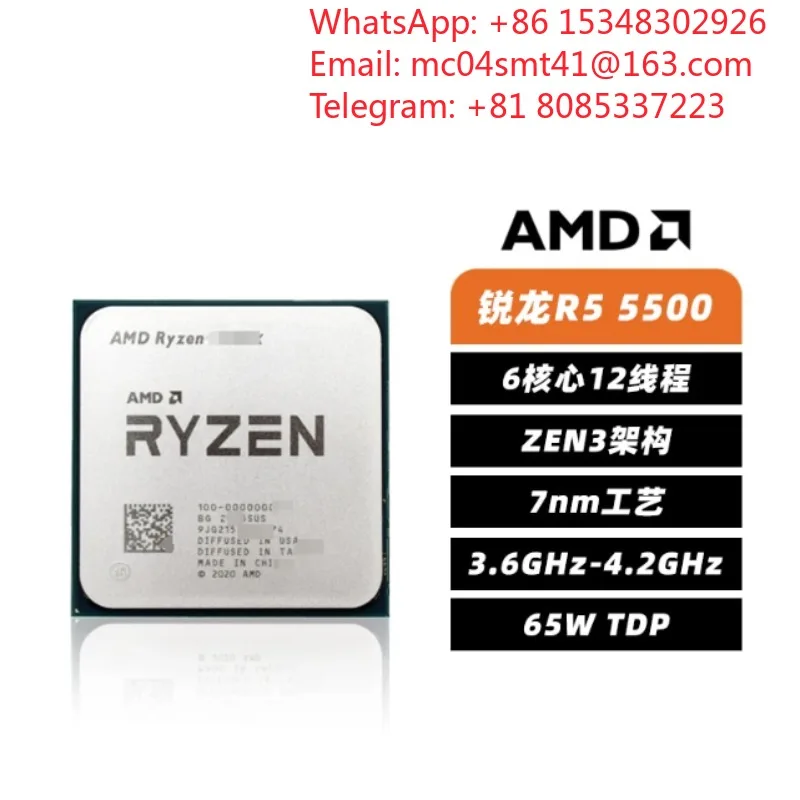 Desktop Processor R5 5500 6‑Core 12‑Thread AM4 Socket 3.6GHz Base 4.2GHz Boost 19MB Cache 65W Computer Central Processing Unit