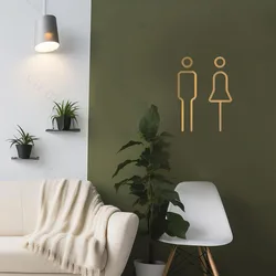 Black Gold Color Toilet Sign Plate Brass Wash Room Door Wall Label Sticker Wc Holder Signage Board