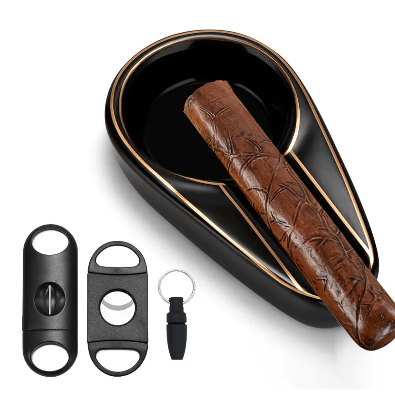 BOLTIFY Cigar Cutter Cigar Drill V-Shears Ashtray, Flat Shears, Light and Convenient, Portable, Multifunction, Suit Gift Box