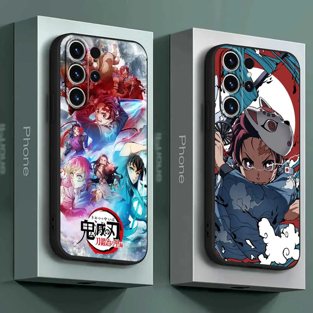 Anime Demon Slayer trzy etui na telefon Samsung S23 S22 Ultra S20 S21 FE S10 S9 S8 Plus Galaxy Note 20 10 9 pokrowiec silikonowy Funda