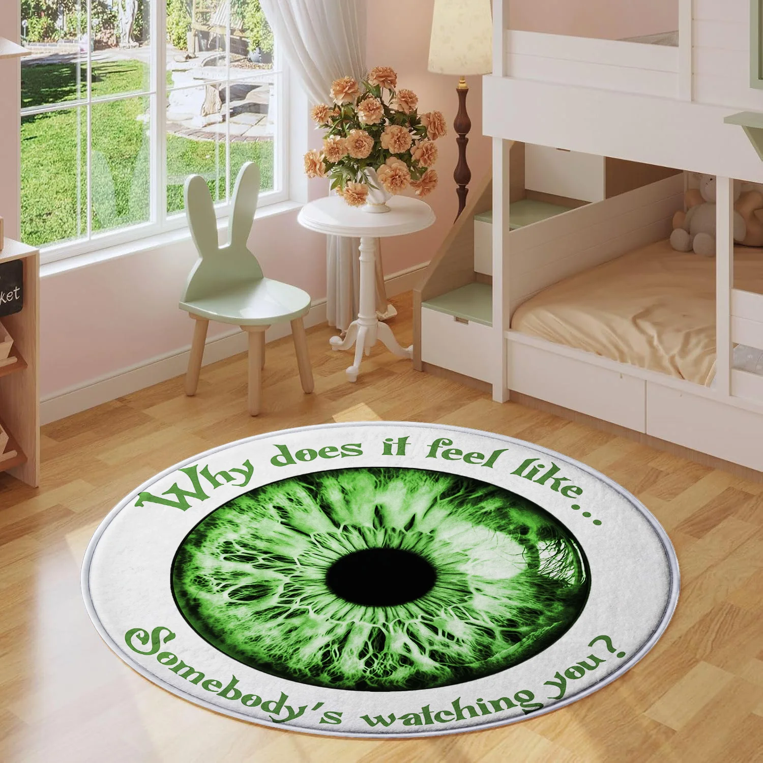 Somebody Is Watching You Green Eyeball Iris Halloween White Background Pattern Holiday Luxury Round Mat Area Rug Home Decor