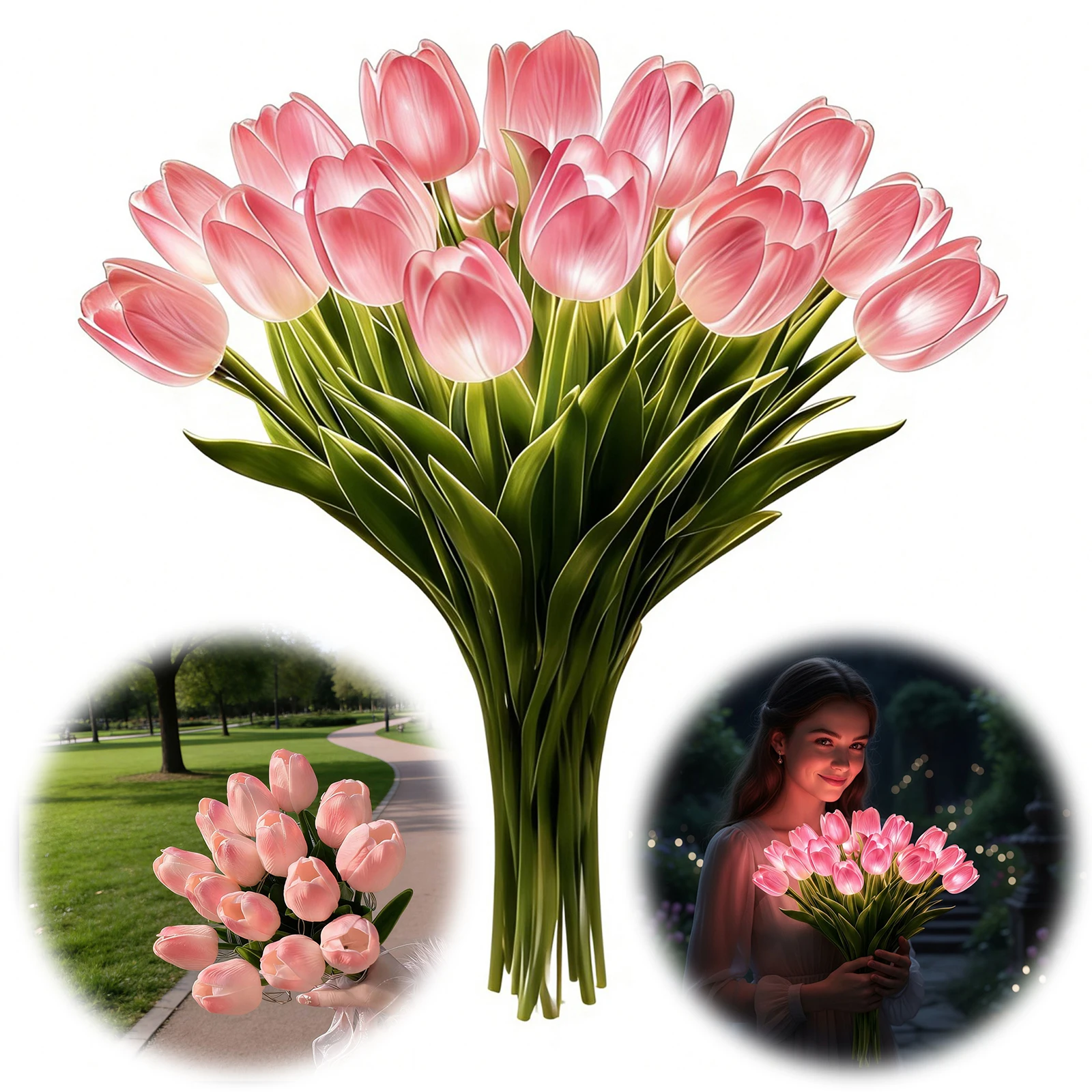 15Pcs Radiant Romantic Tulip Light Warm Light Flower Shaped Ambient Lamp Luminous Bouquet Ornament for Bedroom Bedside Decor