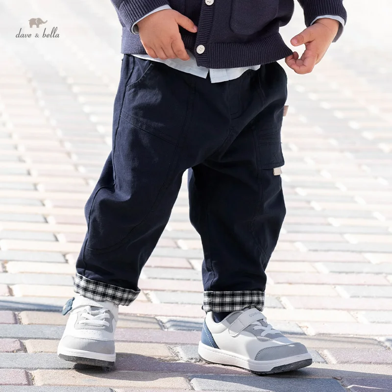 Dave Bella Autumn Children Boy Pants Soft 100% Cotton Elastic Waist Kid Boy Trousers Casual Navy Blue Boy Pants DB3242139