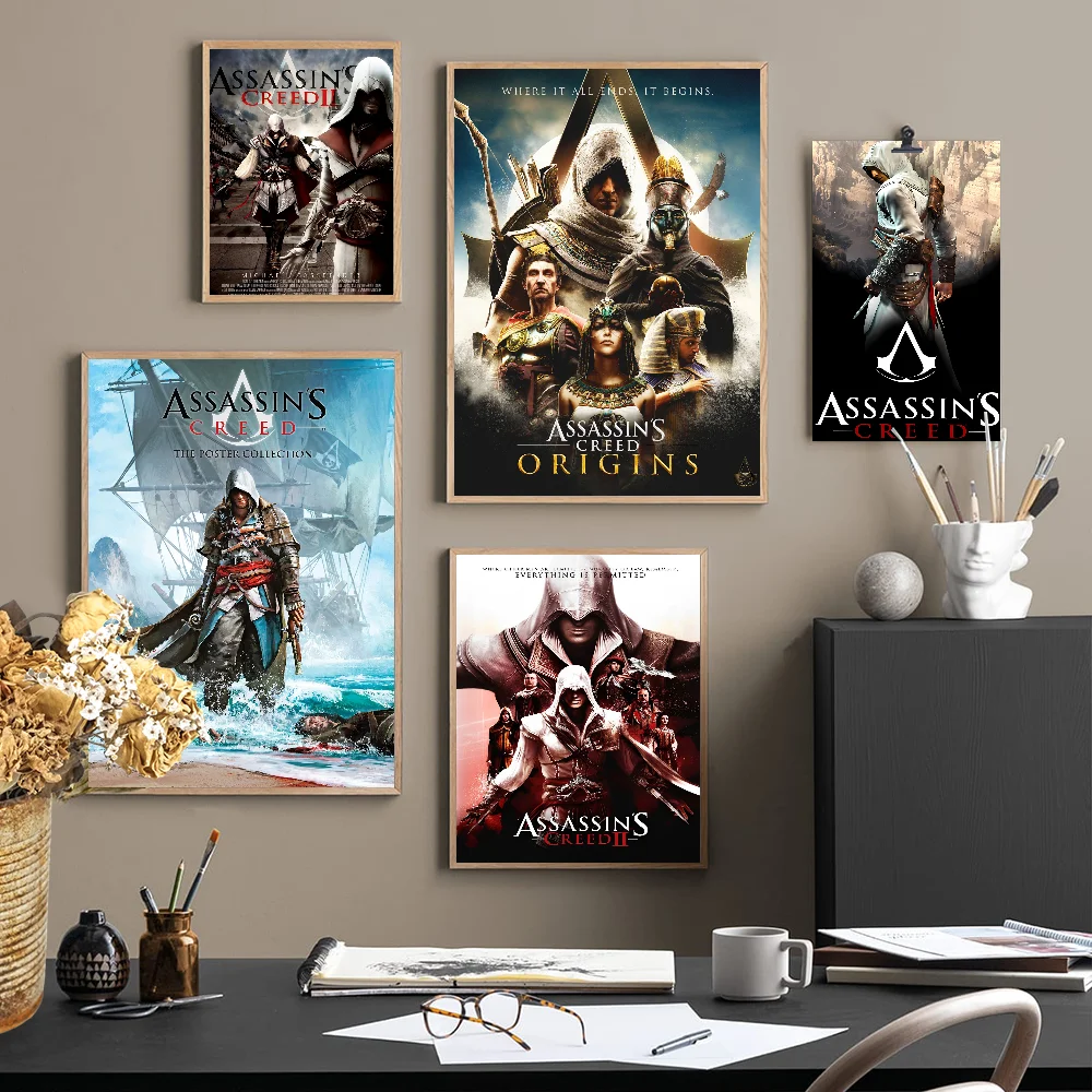 A-AssassinS C-Creed Game Anime Posters Sticky Decoracion Painting Wall Art White Kraft Paper Wall Decor