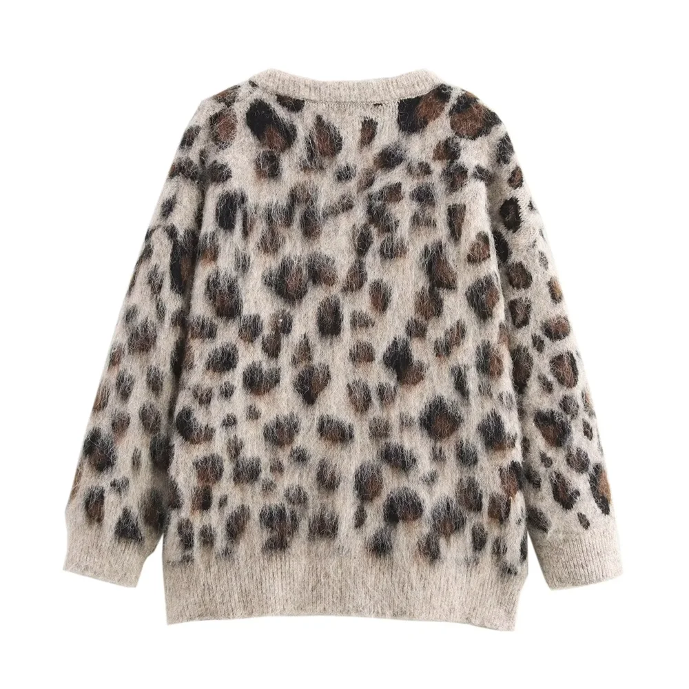 Autumn niche explosive street new knitted cardigan top Hong Kong style retro leopard print sweater jacket