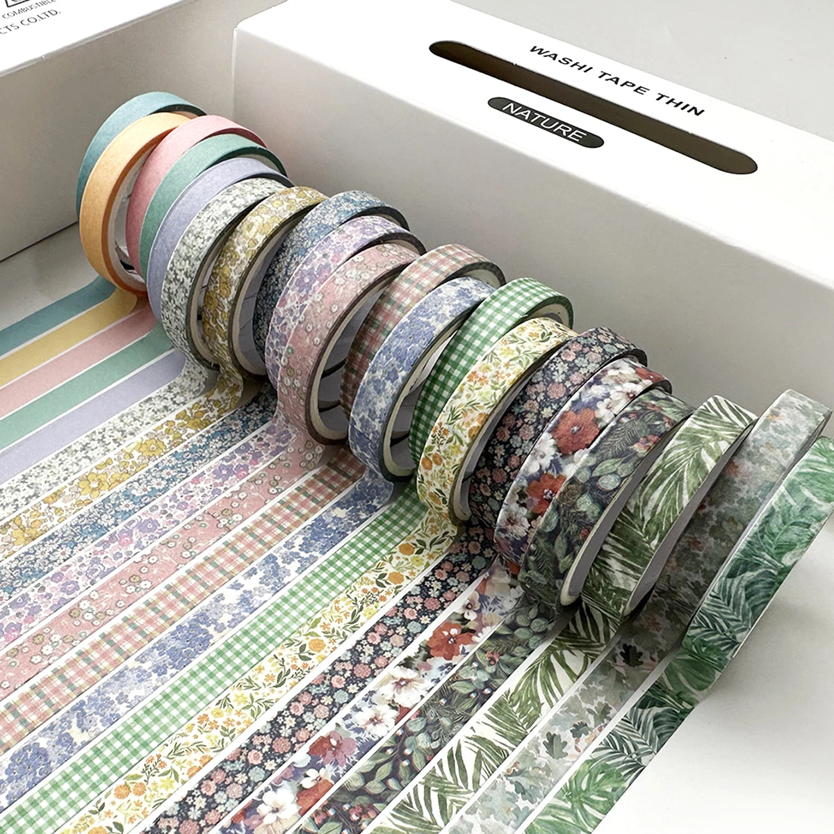 薄い和紙テープのロール20本、繊細な花、植物のパターン、DIYハンドブックテープ、学生日記の装飾