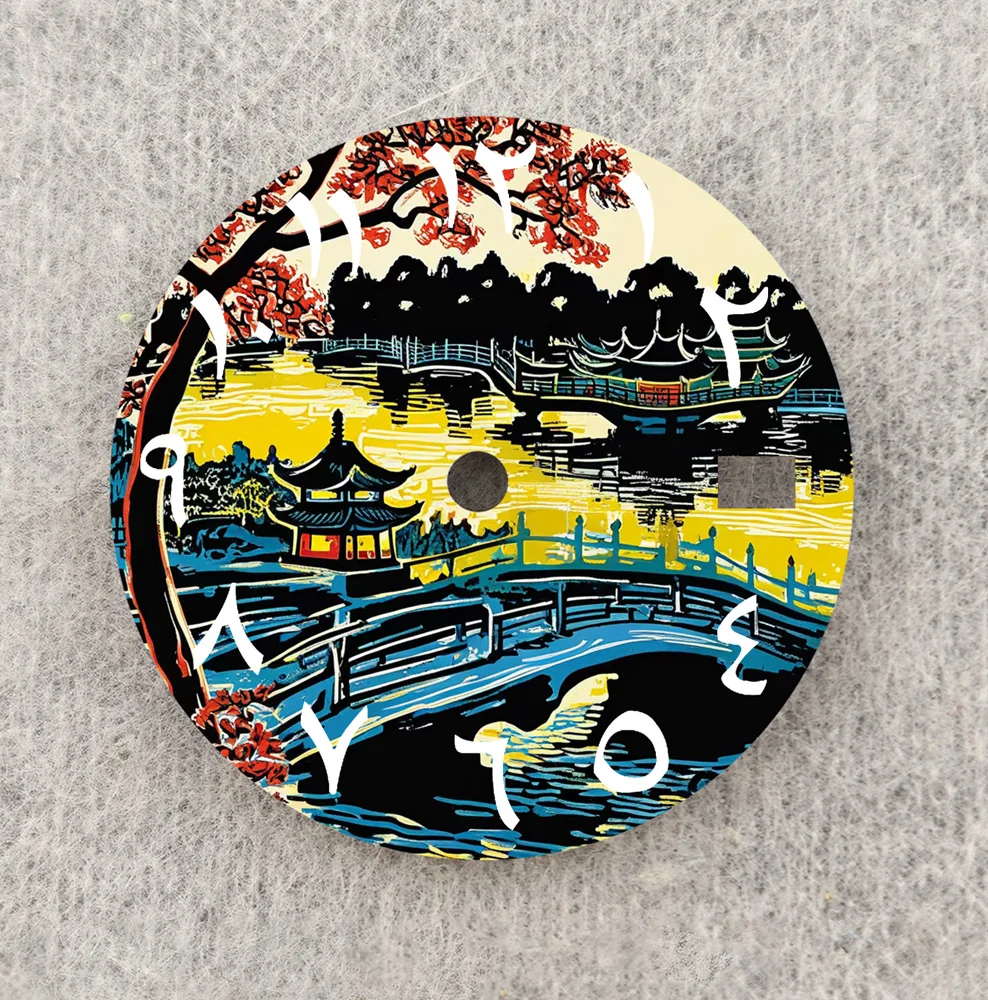 Nh35 dial pôr do sol torre antiga dial 28.5mm algarismos árabes dial caber nh35/36 movimento relógio peças acessórios de substituição